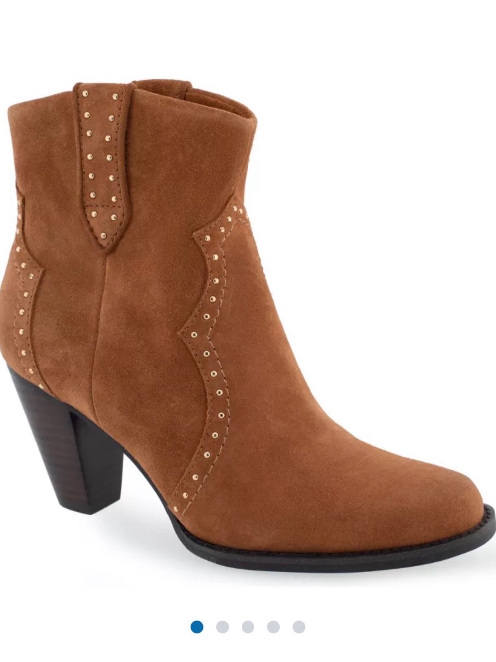AEROSOLES Women's Tan Suede Studded Ankle Boot - Fashion Heel